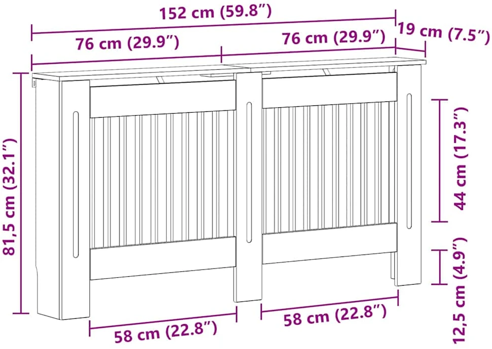 Radiatoriaus dangtis Sendintos medienos 152 x 19 x 81,5 cm
