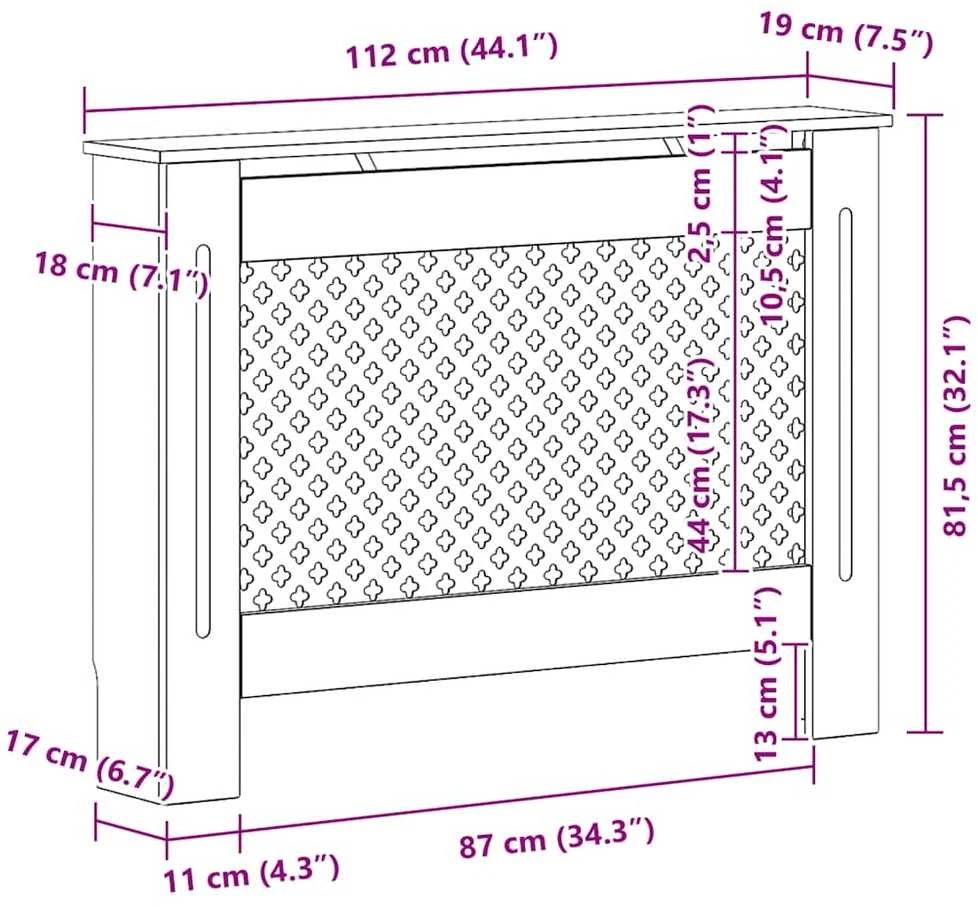 Radiatoriaus uždangalai, 2vnt., balti, 112x19x81,5cm, MDF