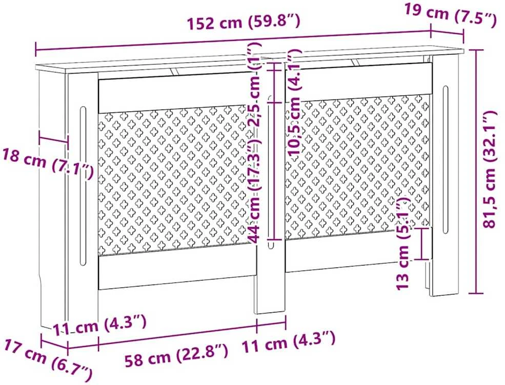 Radiatoriaus uždangalai, 2vnt., balti, 152x19x81,5cm, MDF
