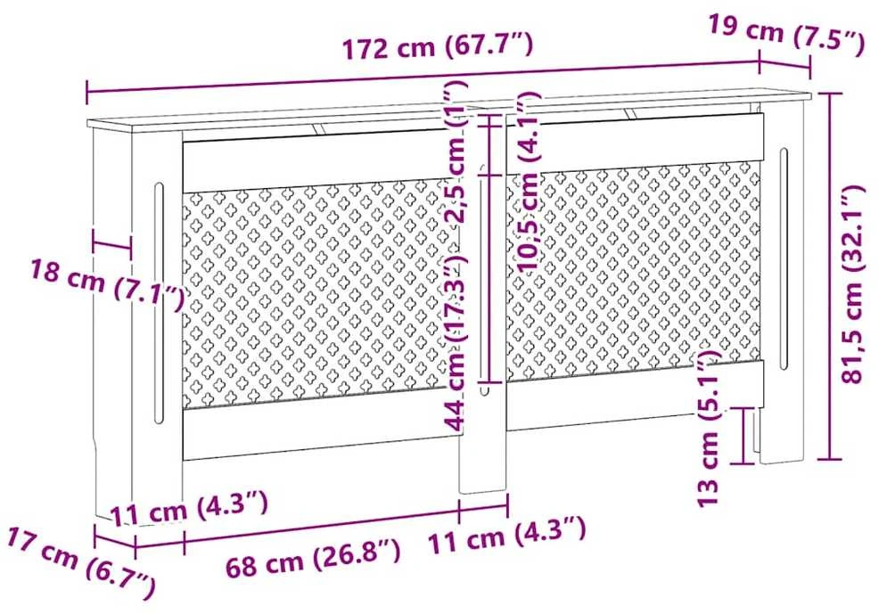 Radiatoriaus uždangalas, 172x19x81,5cm, MDF