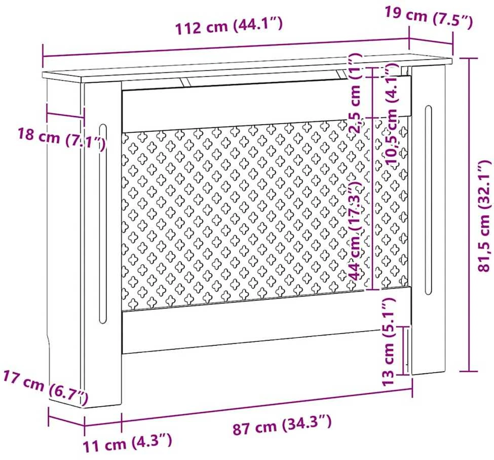 Radiatoriaus uždangalas, baltos sp., 112x19x81,5cm, MDF