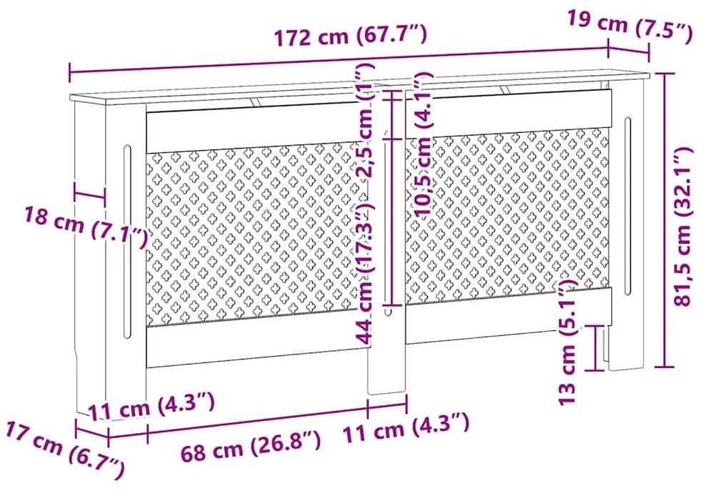 Radiatoriaus uždangalas, baltos sp., 172x19x81,5cm, MDF