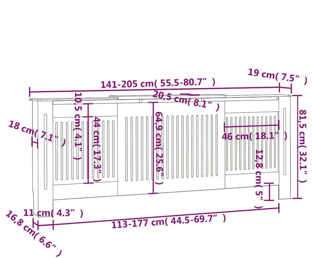 Radiatoriaus uždangalas, baltos spalvos, 205cm, MDF