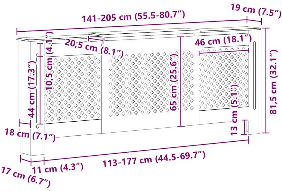 Radiatoriaus uždangalas, baltos spalvos, 205cm, MDF