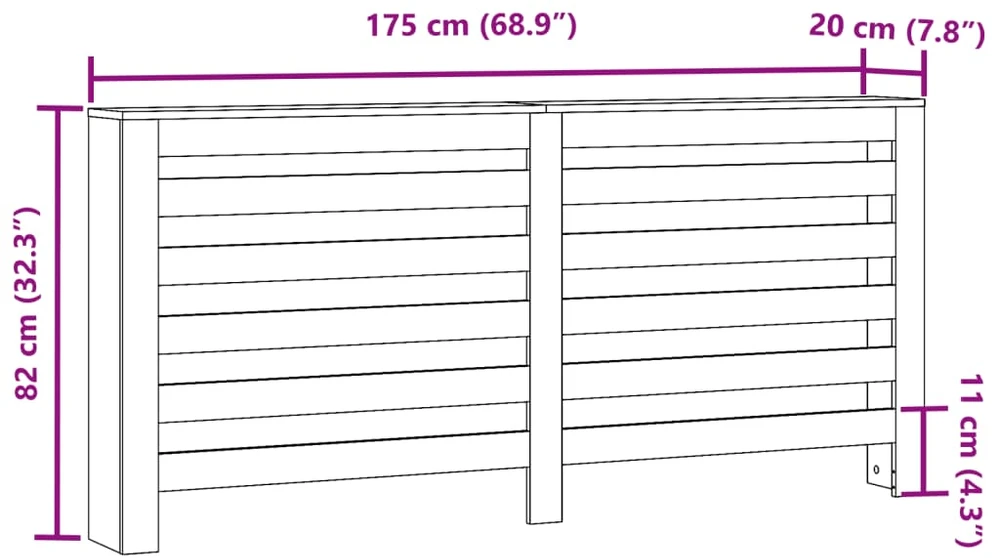 Radiatoriaus dangtis Betono pilka 175 x 20 x 82 cm
