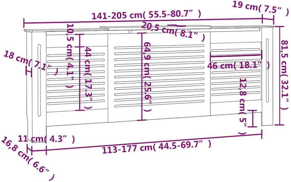 Radiatoriaus uždangalas, juodos spalvos, 205cm, MDF