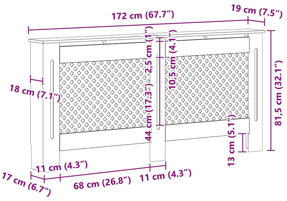 Radiatoriaus uždangalas, juodos spalvos, 172x19x81,5cm, MDF