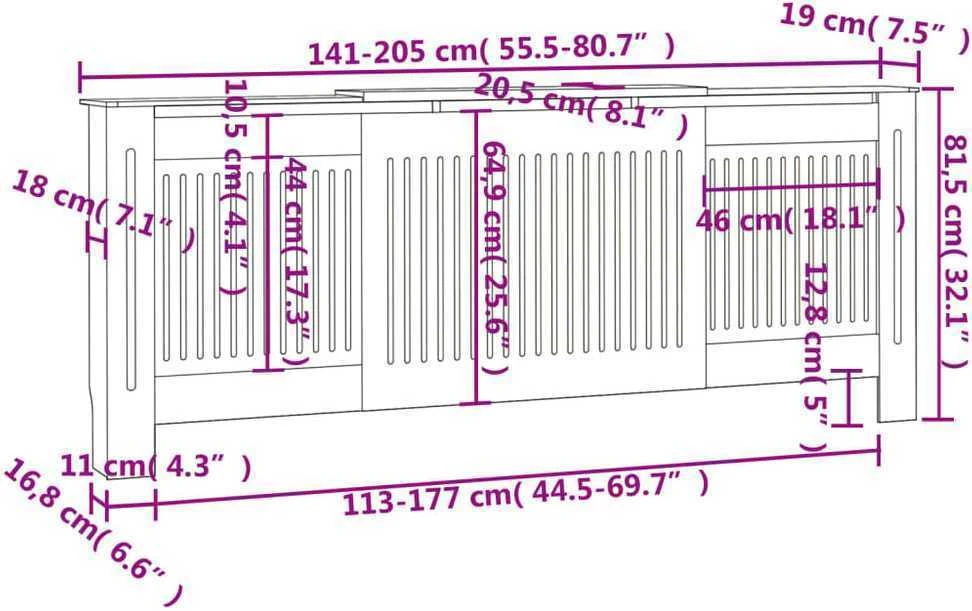 Radiatoriaus uždangalas, pilkos spalvos, 205cm, MDF
