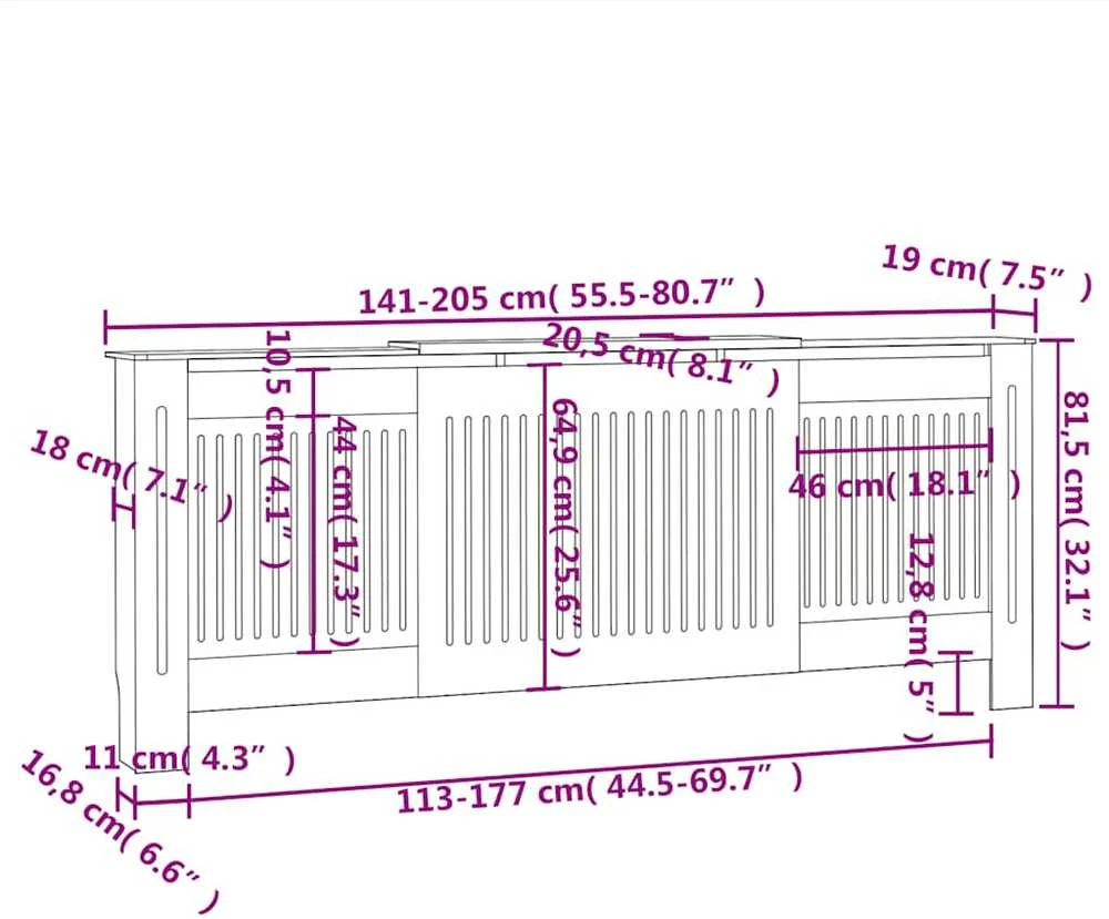 Radiatoriaus uždangalas, pilkos spalvos, 205cm, MDF