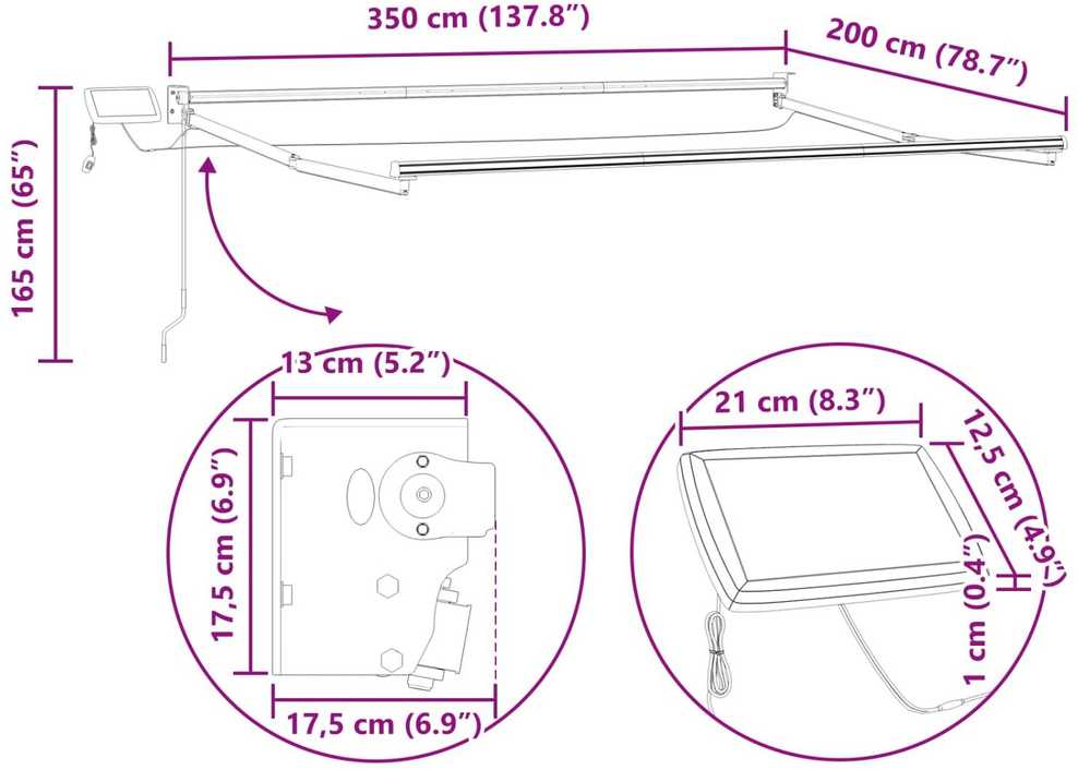 Rankinė ištraukiama markizė su LED 3,5 x 2 m