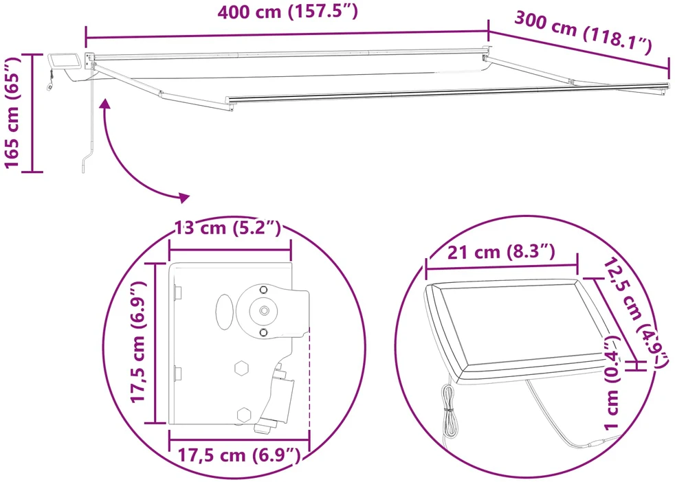 Rankinė ištraukiama markizė su LED 4 × 3 m