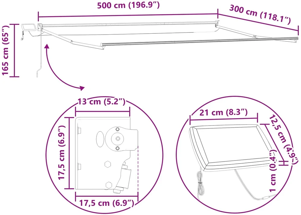 Rankinė ištraukiama markizė su LED 5 x 3 m