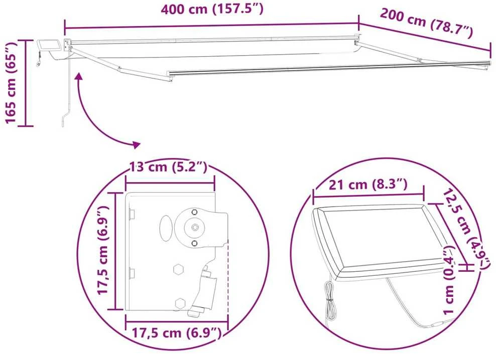 Rankinė ištraukiama markizė su LED Antracito 4 x 2 m