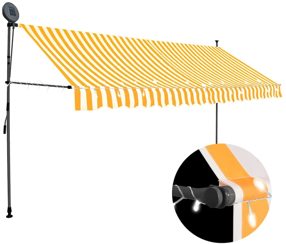 Rankinė ištraukiama markizė su LED, balta ir oranžinė, 350cm