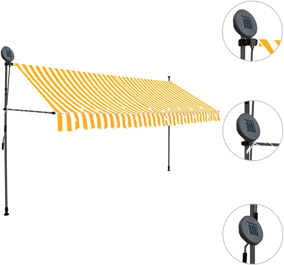 Rankinė ištraukiama markizė su LED, balta ir oranžinė, 400cm