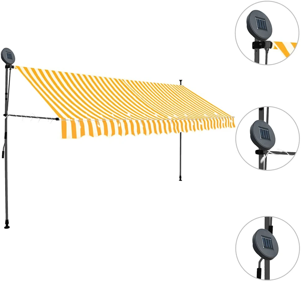 Rankinė ištraukiama markizė su LED, balta ir oranžinė, 350cm