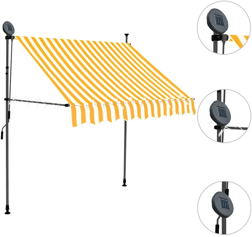 Rankinė ištraukiama markizė su LED, balta ir oranžinė, 100cm
