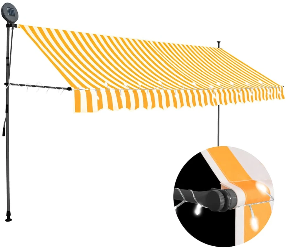 Rankinė ištraukiama markizė su LED, balta ir oranžinė, 400cm