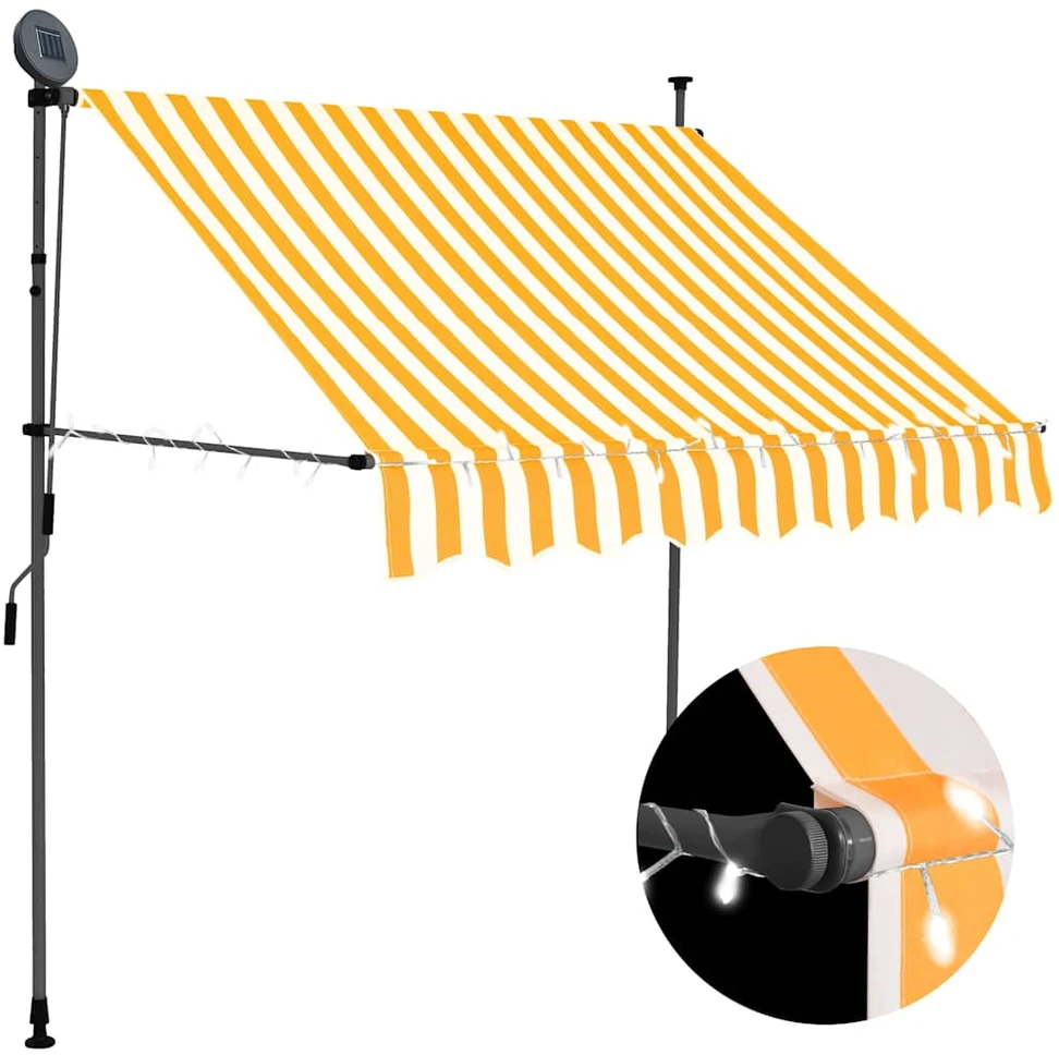 Rankinė ištraukiama markizė su LED, balta ir oranžinė, 100cm