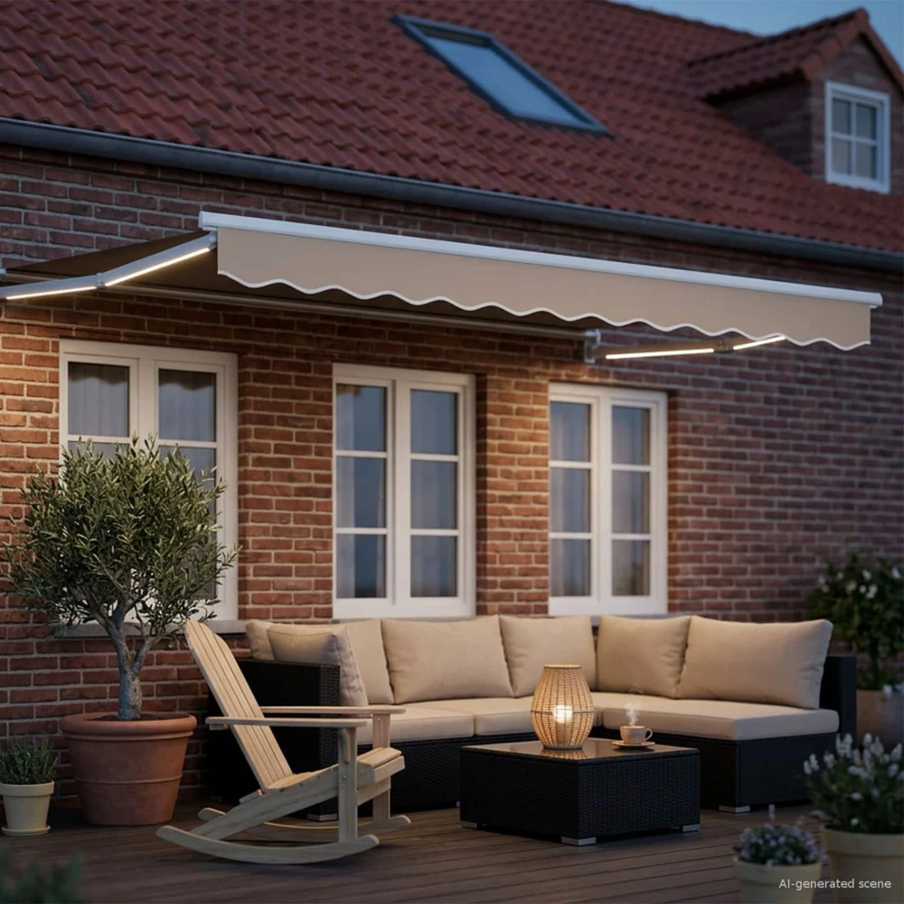 Rankinė ištraukiama markizė su LED Bežinė ir balta 3 x 2,5 m