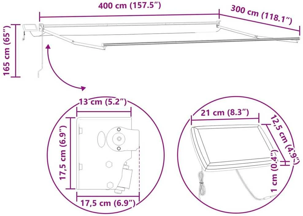 Rankinė ištraukiama markizė su LED 4 × 3 m
