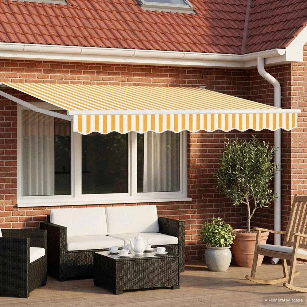 Rankinė ištraukiama markizė su LED Geltona ir balta 3,5 x 2 m