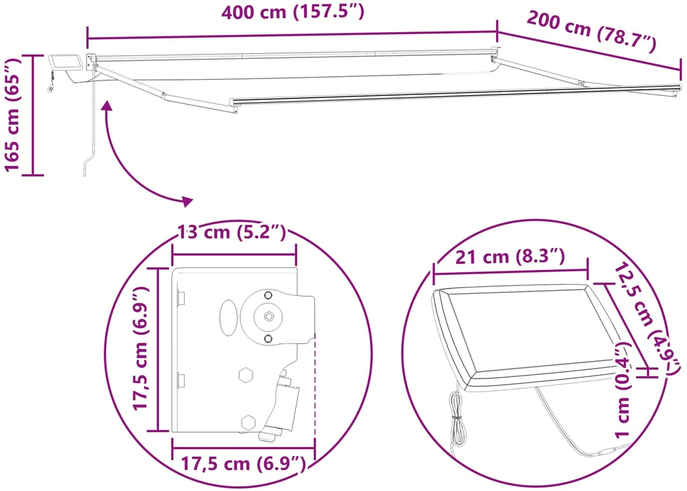 Rankinė ištraukiama markizė su LED Geltona ir balta 4 x 2 m