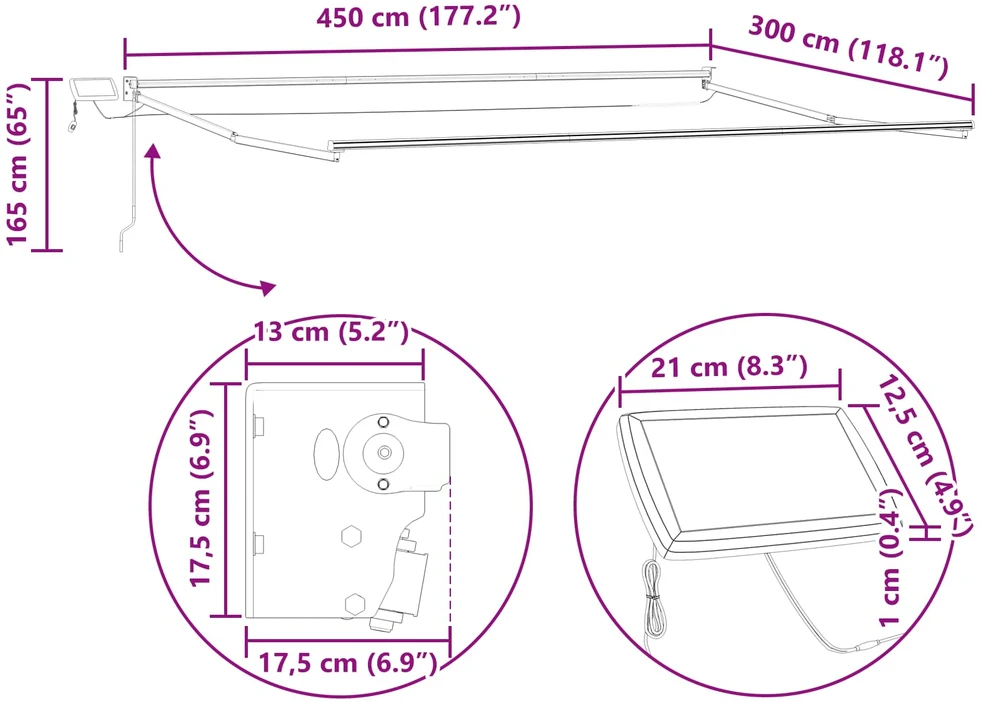 Rankinė ištraukiama markizė su LED Įvairiaspalvis 4,5 × 3 m