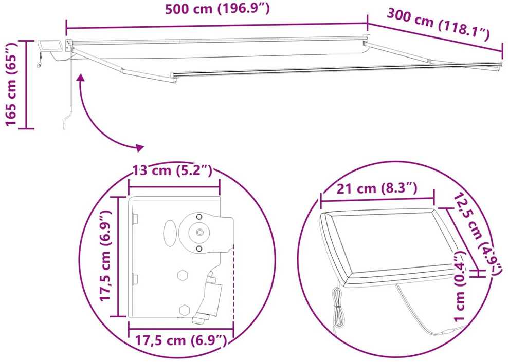 Rankinė ištraukiama markizė su LED Įvairiaspalvis 5 x 3 m