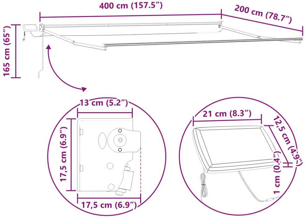 Rankinė ištraukiama markizė su LED Įvairiaspalvis 4 x 2 m
