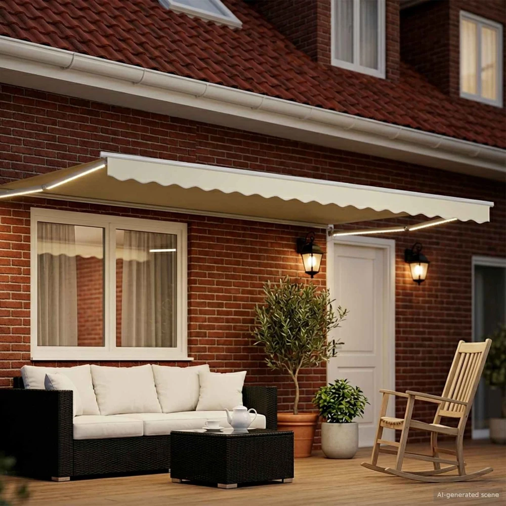 Rankinė ištraukiama markizė su LED Kremas ir balta 4,5 × 3 m