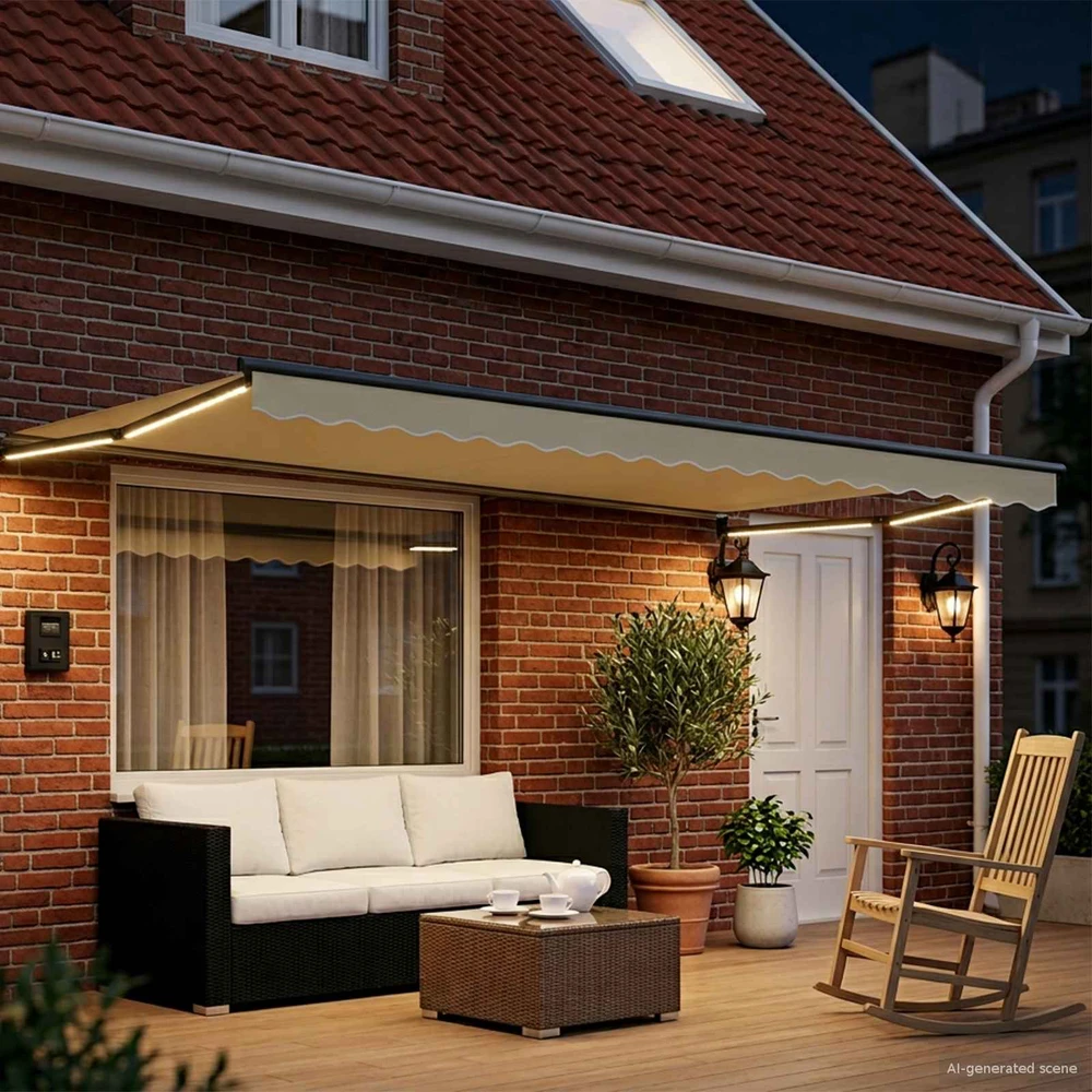 Rankinė ištraukiama markizė su LED Kremo ir antracito 4,5 × 3 m