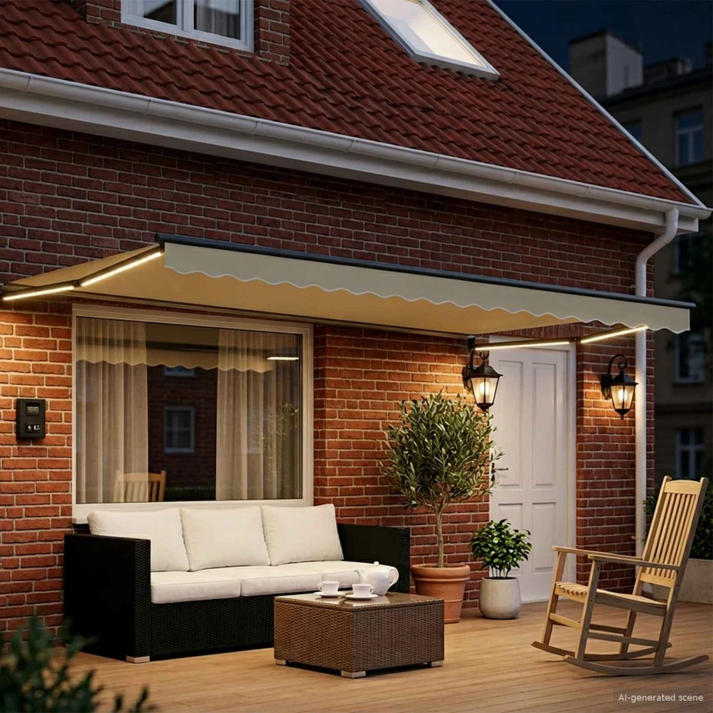 Rankinė ištraukiama markizė su LED Kremo ir antracito 5 x 3 m
