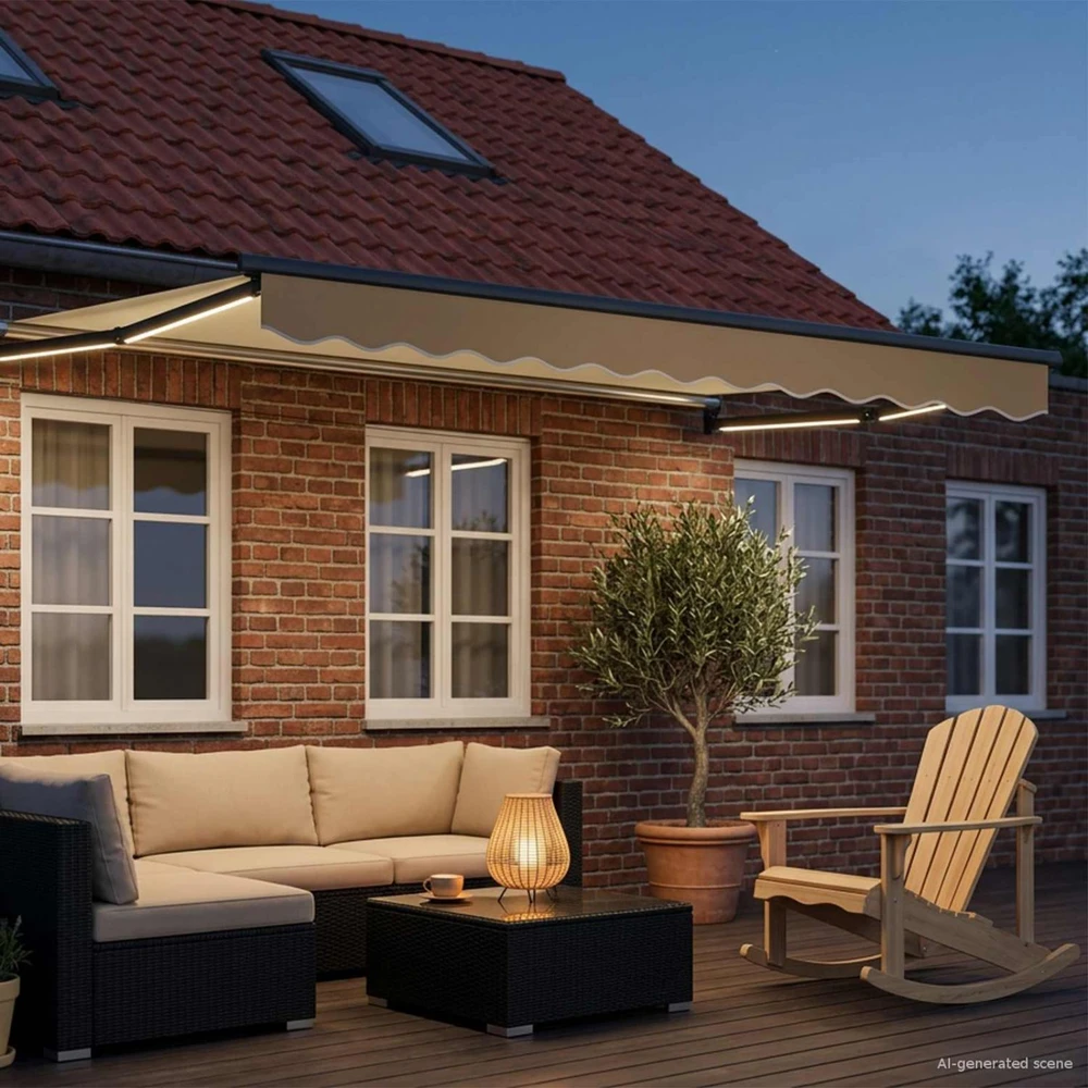 Rankinė ištraukiama markizė su LED Kremo ir antracito 2,5 x 2 m