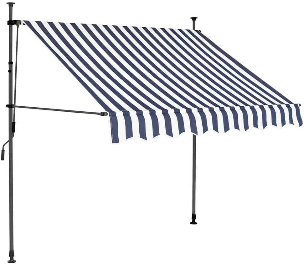 Rankinė ištraukiama markizė su LED, mėlyna ir balta, 150cm