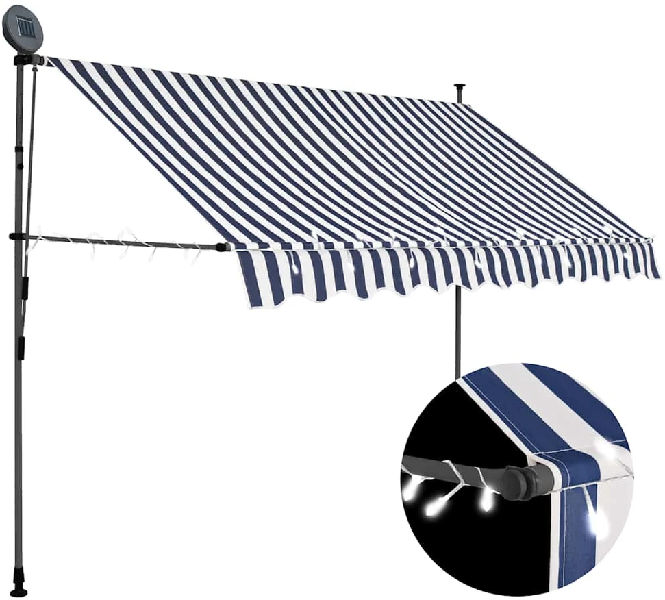 Rankinė ištraukiama markizė su LED, mėlyna ir balta, 250cm