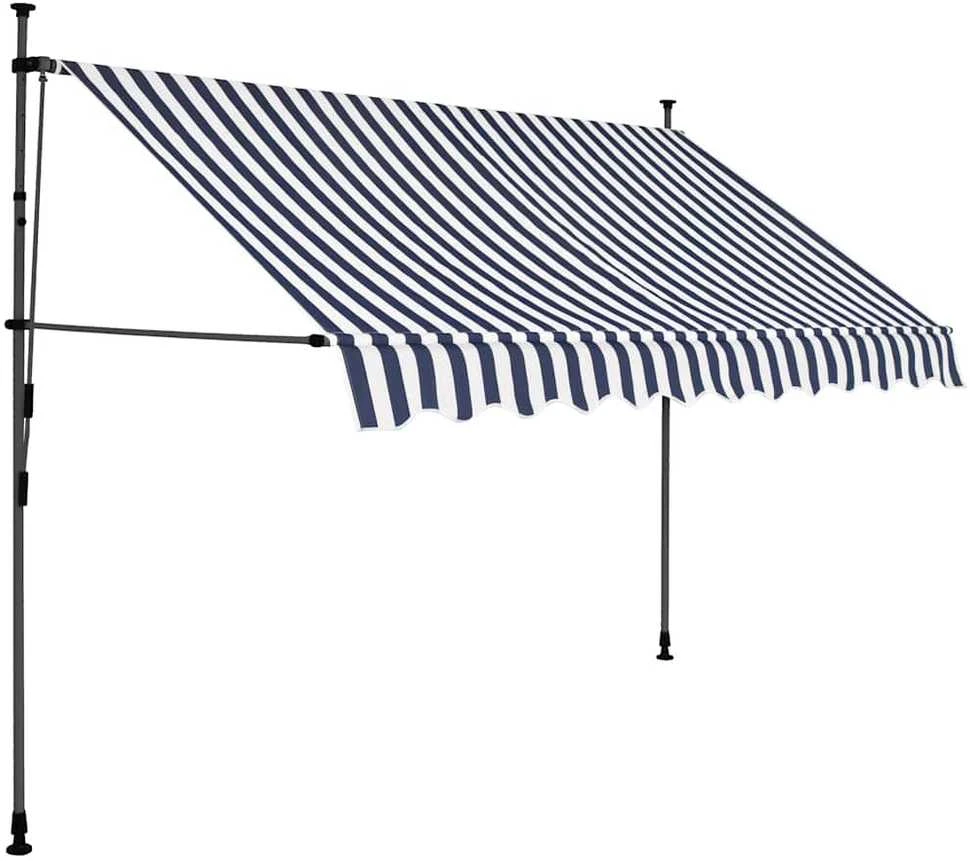Rankinė ištraukiama markizė su LED, mėlyna ir balta, 300cm
