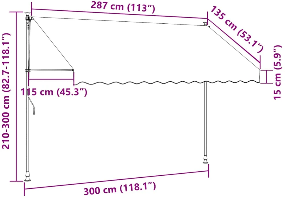 Rankinė ištraukiama markizė su LED, mėlyna ir balta, 300cm