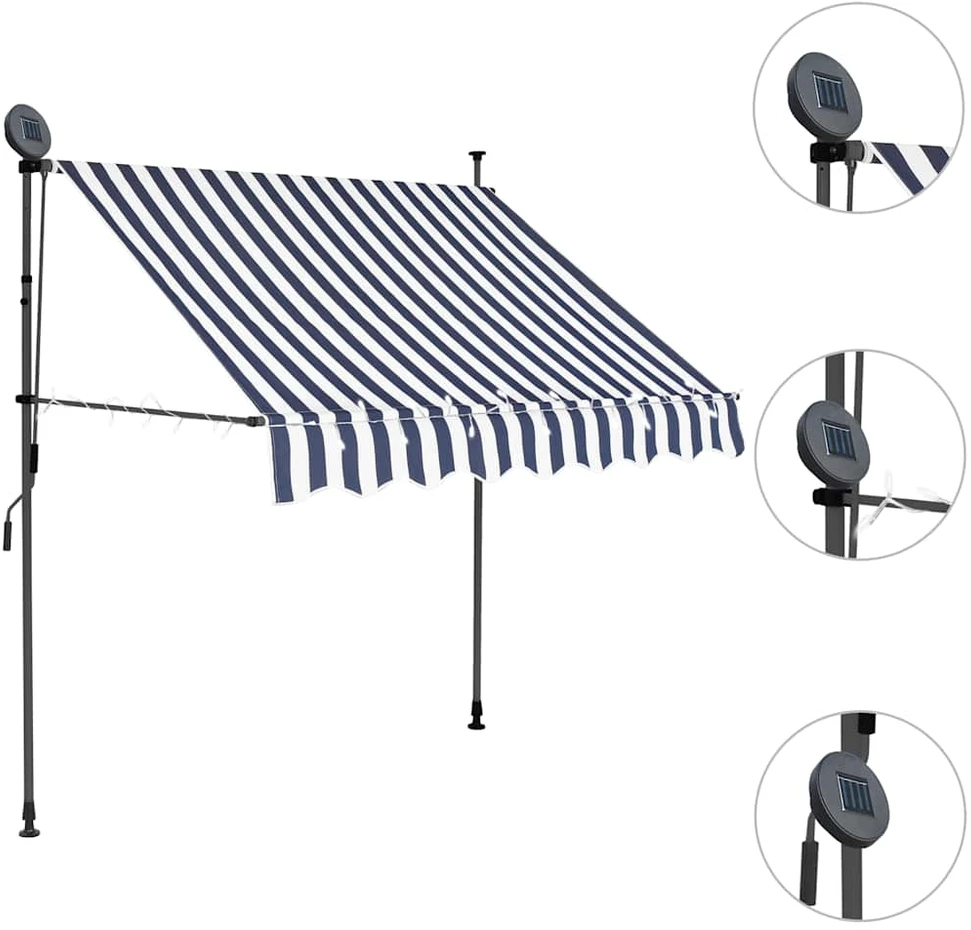 Rankinė ištraukiama markizė su LED, mėlyna ir balta, 100cm