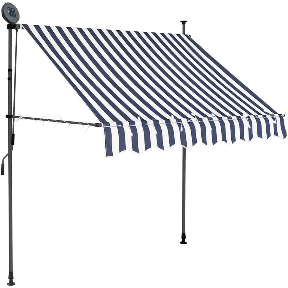 Rankinė ištraukiama markizė su LED, mėlyna ir balta, 100cm