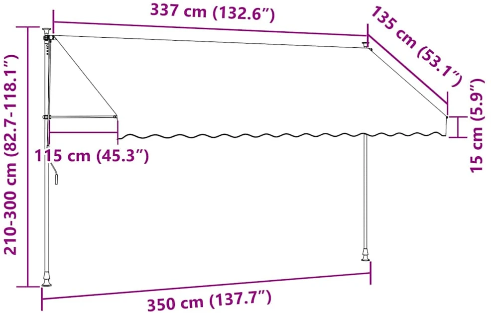 Rankinė ištraukiama markizė su LED, mėlyna ir balta, 350cm