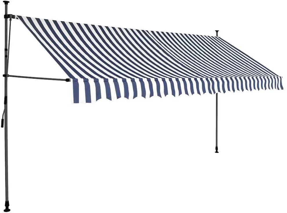 Rankinė ištraukiama markizė su LED, mėlyna ir balta, 350cm