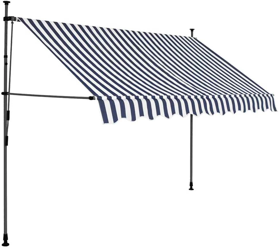 Rankinė ištraukiama markizė su LED, mėlyna ir balta, 250cm