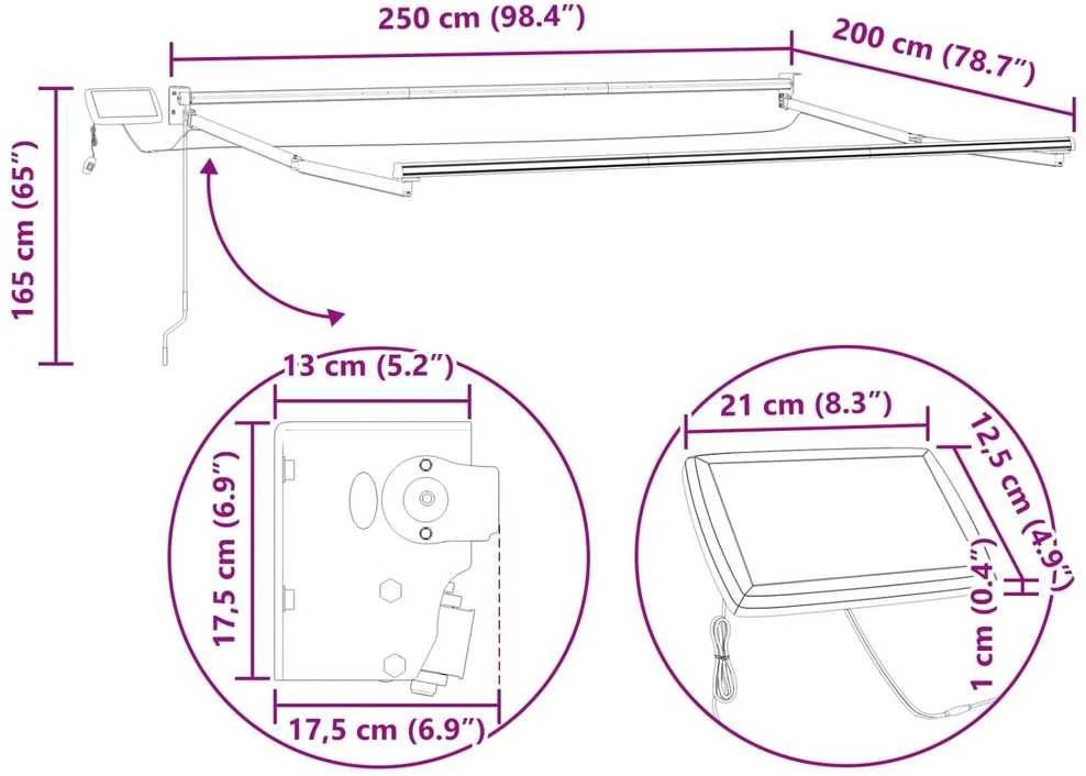 Rankinė ištraukiama markizė su LED 2,5 x 2 m