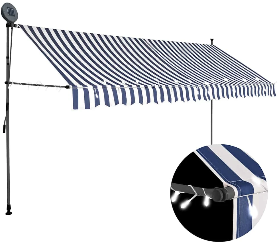Rankinė ištraukiama markizė su LED, mėlyna ir balta, 400cm