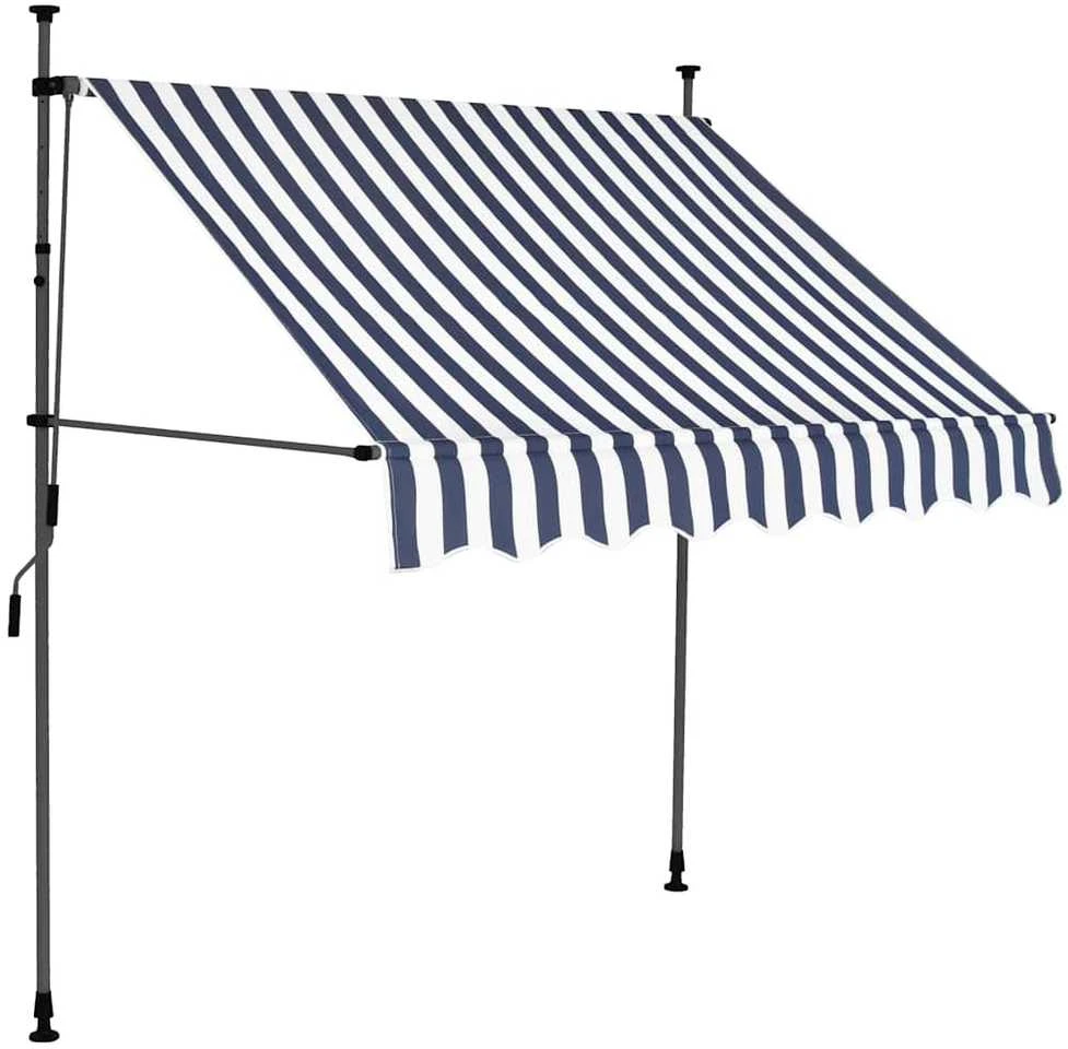 Rankinė ištraukiama markizė su LED, mėlyna ir balta, 200cm