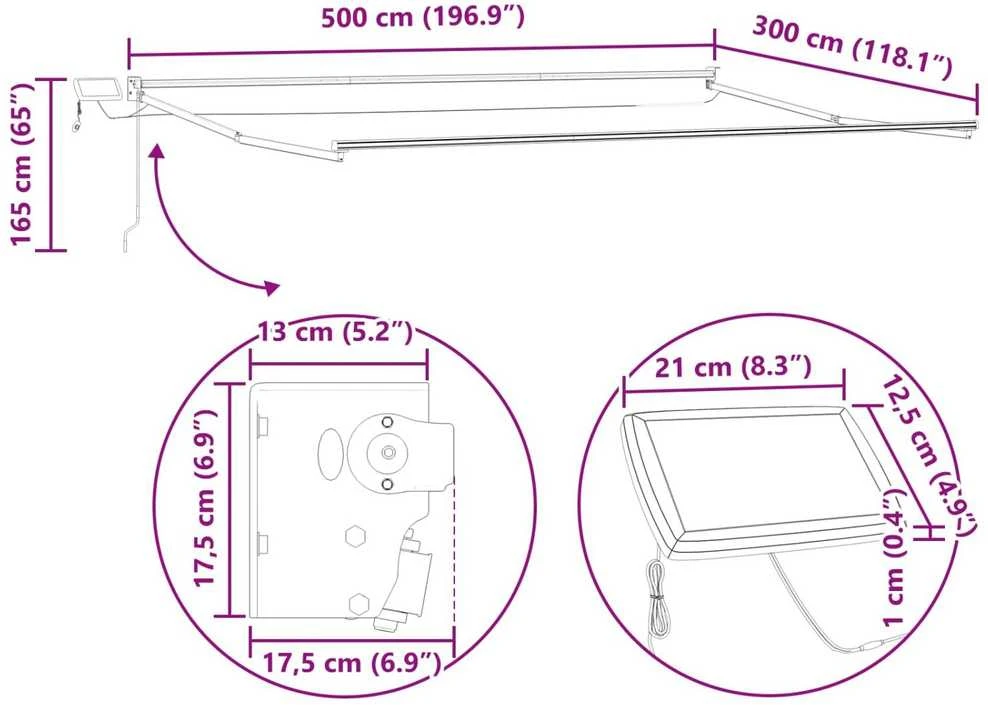 Rankinė ištraukiama markizė su LED 5 x 3 m