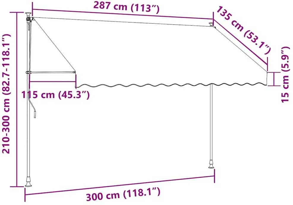Rankinė ištraukiama markizė su LED, oranžinė ir ruda, 300cm