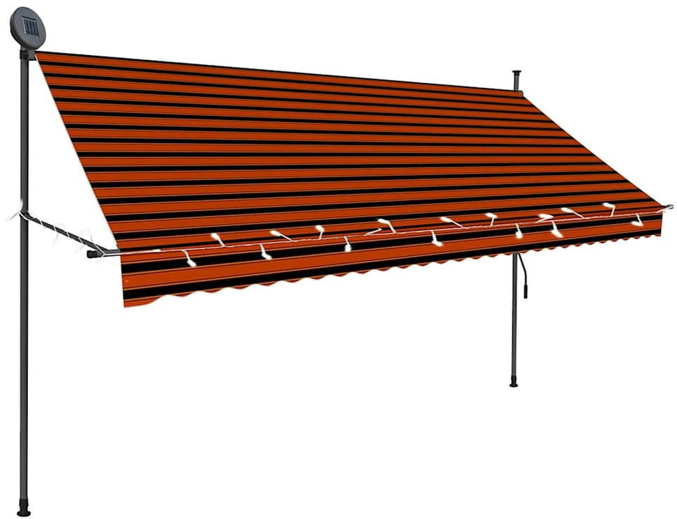 Rankinė ištraukiama markizė su LED, oranžinė ir ruda, 300cm