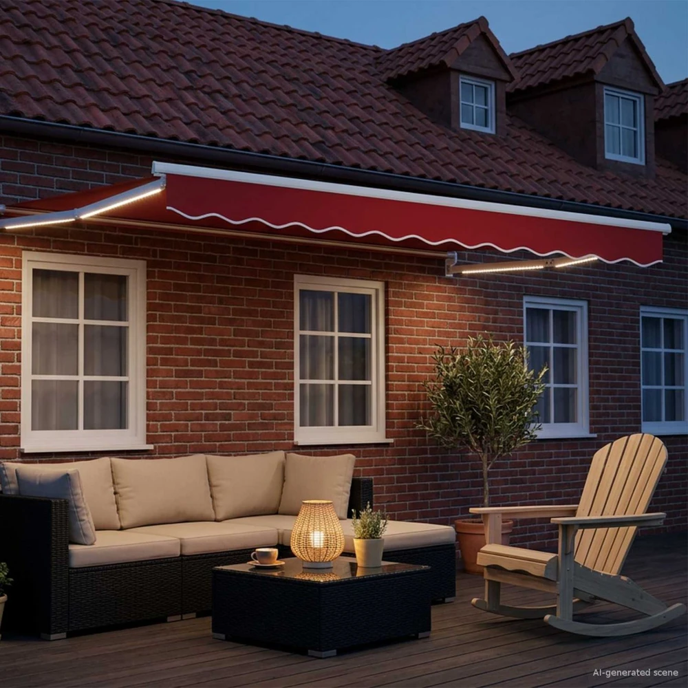 Rankinė ištraukiama markizė su LED Raudona ir balta 3,5 x 2 m